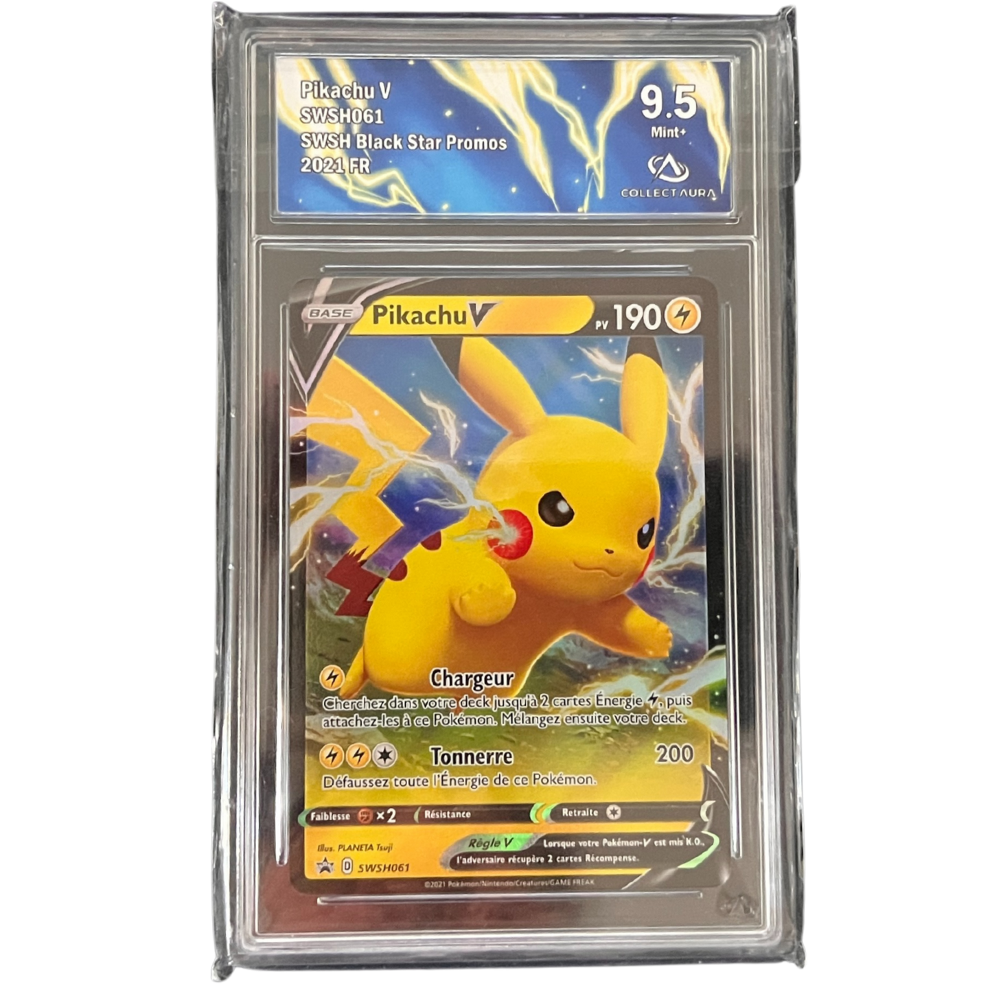 Carte Pokémon Pikachu V SWSH061 FR Promo Black Star 2021 9.5 MINT+ Collect Aura